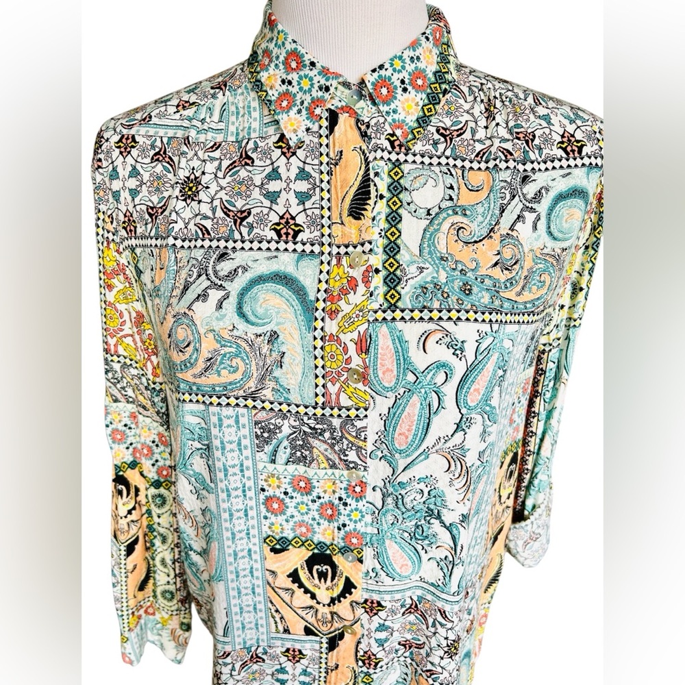 Jane and Delancey Long Sleeve Patchwork Top Women’s Size Medium